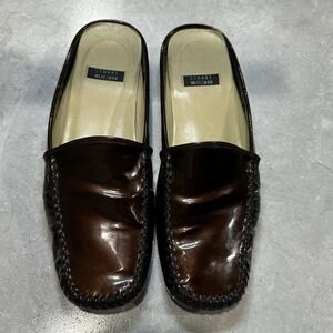 Stuart Weitzman Brown Patent Flat Mules Slip On‎ 7